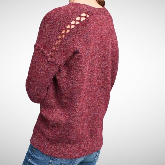 Heartloom Anthropologie Sweater Lattice Shoulder Design Red Size Large - Picture 2 of 11